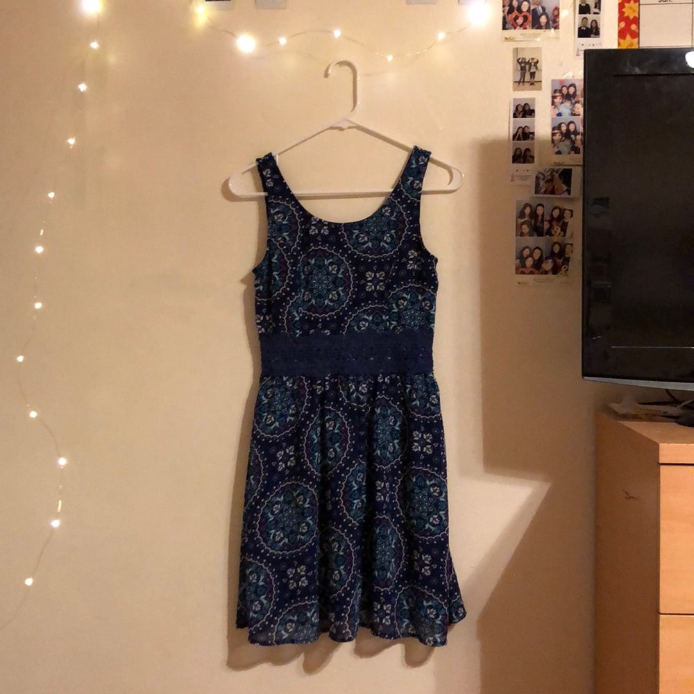 Summer dress in deep blue with unique pattern